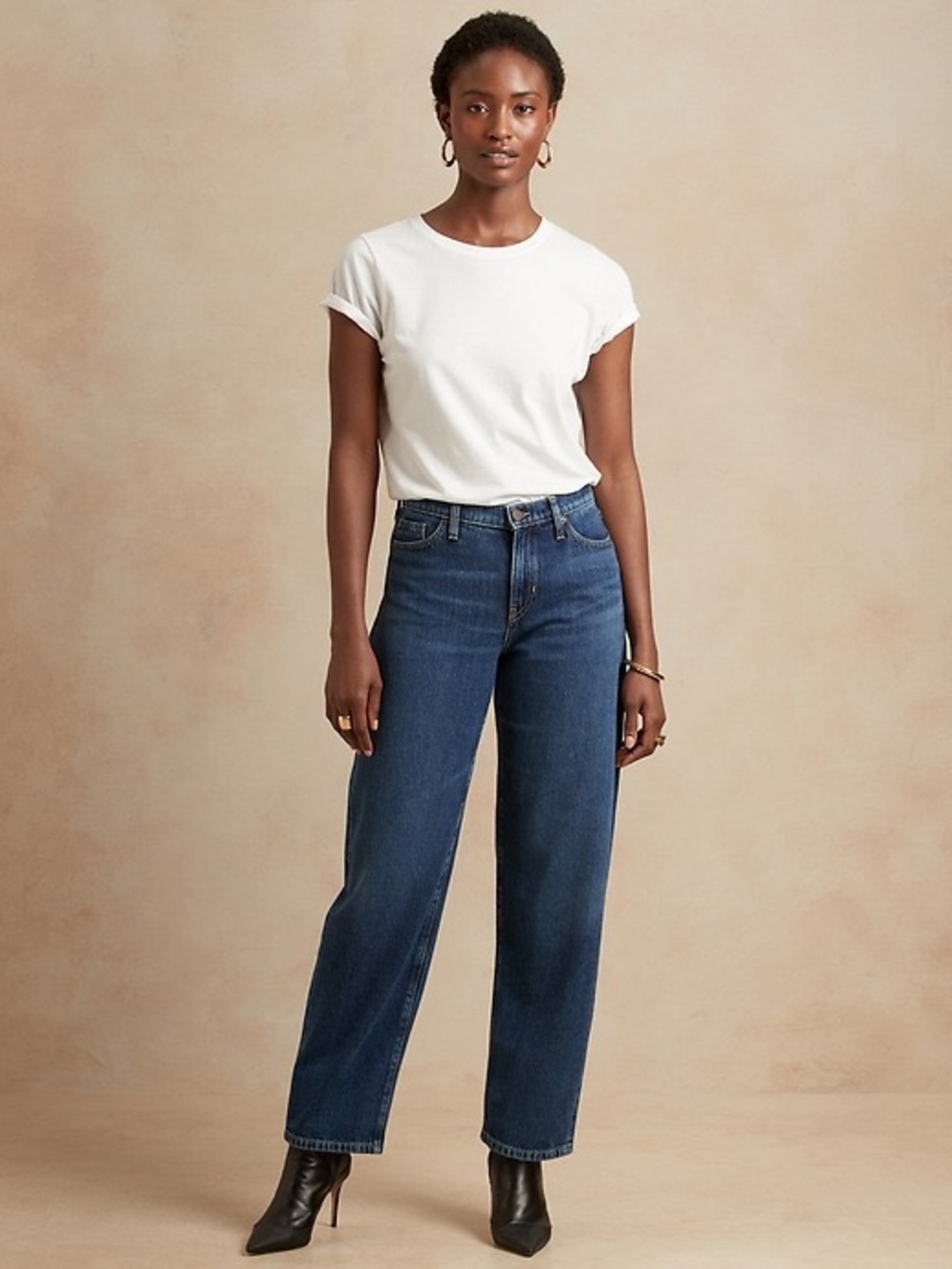 Banana Republic Ultra High Rise Barrel Leg Jeans in Dark Blue Wash